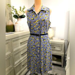 Yellow Sleeveless Midi Dress with Notched Collar